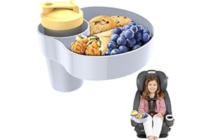 Resptasski Car Seat Cup Holder Snack Tray for Kids – Travel Tray for Car, Booster, Stroller, Outdoor Essentials Kit. Universal Adjustable Tray with Detachable Base for Snacks, Toys, Food (1, Grey)
