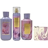 Bath & Body Works Vanilla Ease Trio Gift Set - Fragrance Mist, Body Lotion and Body Wash with a Lavender Dreams Bar Soap.