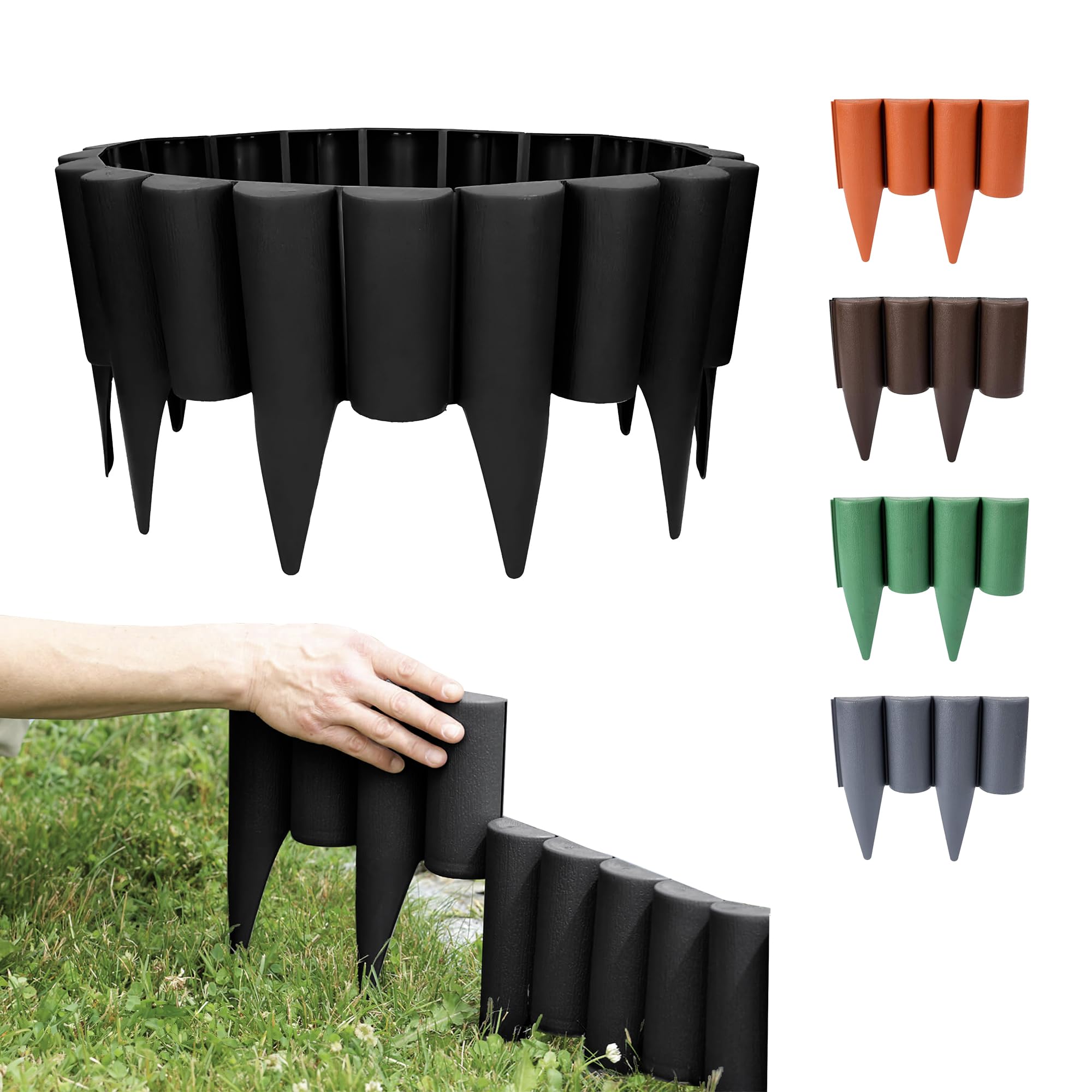 GARDENIX Black Lawn Edging - 2.5m/8.2ft Flexible Garden Edging for Flower Beds, Lawn, Patio & Pavement - Easy Install border, No Digging, Weather-Resistant Plastic, Wood Effect Garden Fence