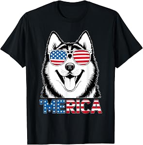 Siberian Husky Dog 4th of July Merica American Patriotic T-Shirt