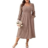 BELAROI Plus Size Dresses for Curvy Women Maxi Sweater Dress Long Sleeve Midi Fall Winter Outfits Lighweight Square Neck