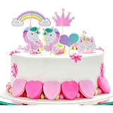 Set 25 Pezzi Decorazione Torta Unicorno - Arcobaleno, Happy Birthday, Stelle E Palloncini - Non Commestibile