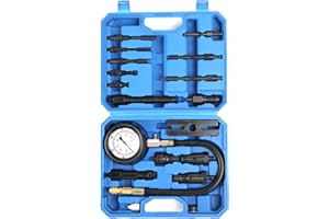 Yonligonju 17pc Diesel Engine Compression Tester Kit, Diesel Compression Tester Cylinder Pressure Gauge for Diesel Cars and Trucks(Blue)
