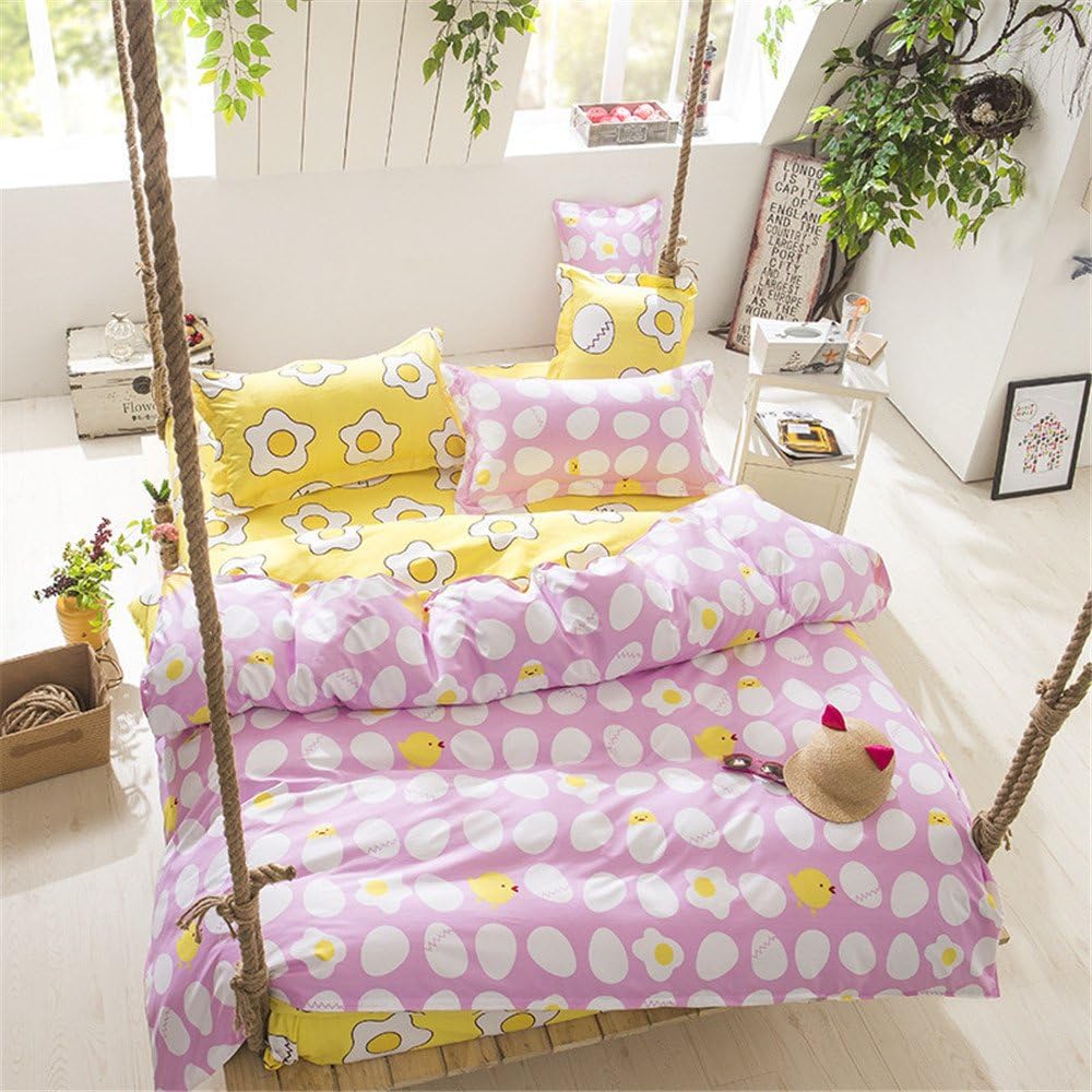 PinkMemory Twin Duvet Cover Lightweight Microfiber Bedding Set,Reversible Chick and Egg Printing Bedding Collection for Girls Adult-Breathable,Comfy,Zipper Closure