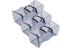 Bait Traps, Fish Traps 3PCS Foldable Nylon Minnow Trap with 2 Holes Portable Crawfish Trap Outdoor Fishing Net for Crayfish C