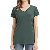 netdraw Women's Ultra-Soft Bamboo Viscose Cotton V-Neck Short Sleeve T-Shirt, Casual Summer Tops for Lounge Sleep Pajama