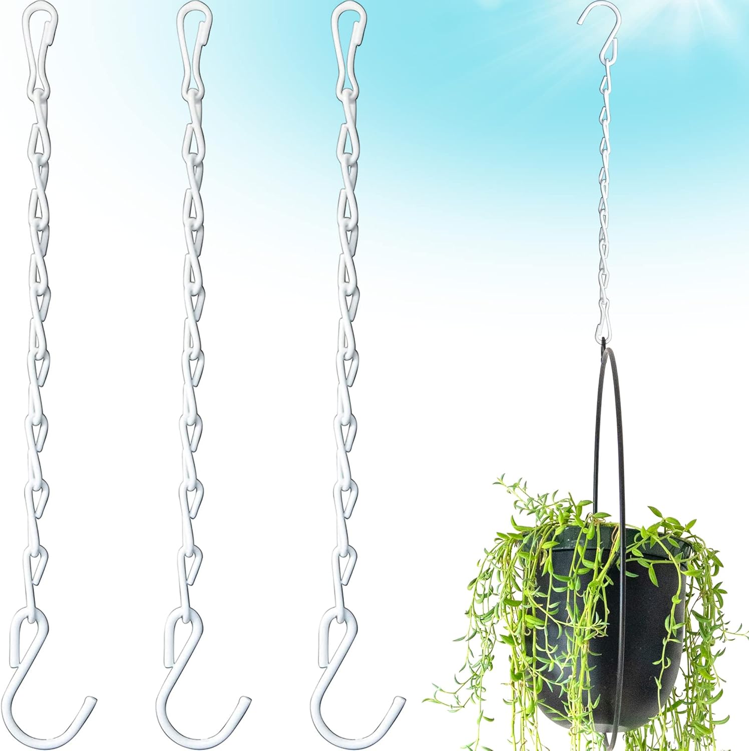 Outdoor Hanging Brackets - Hanging Chain, 9.5 Inch, 4-Pack, White, for Bird Feeders, Planters, Fixtures, Lanterns, Suet Baskets, Wind Chimes and More! Outdoor/Indoor Use…