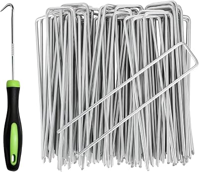 RnCop 50 Pack 6" Galvanized Garden Pegs U-Shaped Ground Stakes