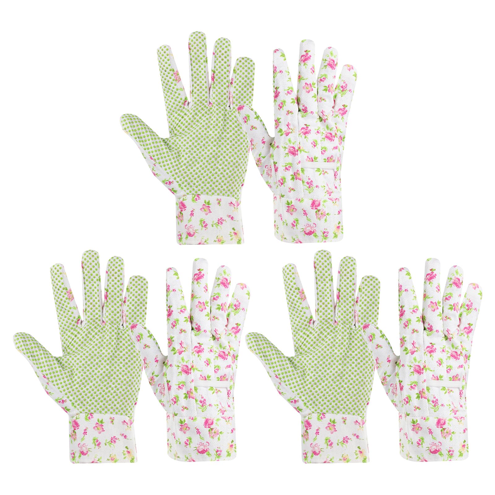 PATIKIL Floral Gardening Gloves for Women, 3 Pair Non-Slip Grip Garden Glove Women Working Yard Gloves for Yard Cleaning, Gardening, Weeding, Planting, Pink