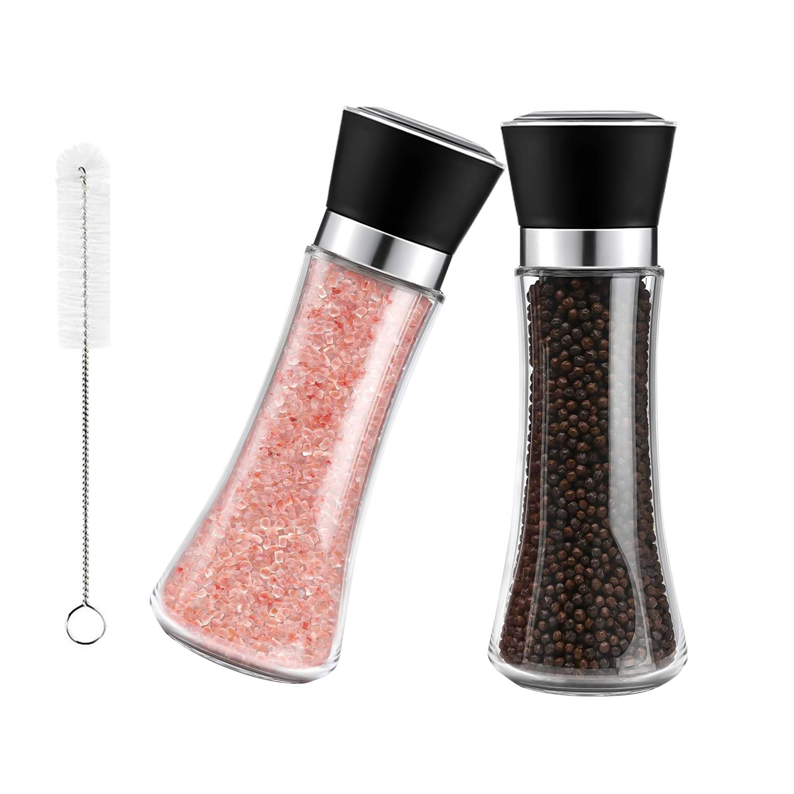 Salt and Pepper Grinders Premium Pepper Mills Grinders with Adjustable Coarseness Hand Grinder Mill Refillable Spice Grinders (2 PCS)