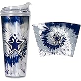 Rico Industries NFL Football Glitter 24oz Acrylic Glitter Tumbler with Hinged Lid, Officially Licensed Double Wall Tumbler with Straw