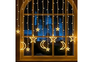 U-Vathing Star Moon Curtain String Lights, 8 Lighting Modes, 3.5m Indoor Outdoor Fairy Lights for Bedroom, Window, Wall, Wedd