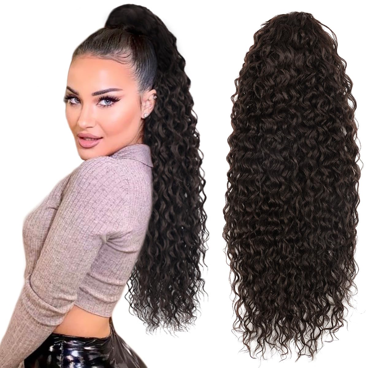 Drawstring Ponytail Extension, 24 inch Long Curly Ponytail Hair Extension Synthetic Hairpiece for Women(4#, 24 inch) — image 1