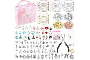 Thrilez 300Pcs Charm Bangle Bracelets Making Kit with Expandable Bangles, Charms, Jump Rings and Pliers for Jewelry Making Bangle Bracelets (with Gift Box and Tools)