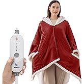 Kozyus Wearable Heated Throw Blanket, Heated Shawl Electric Wrap Poncho with Hood & Pockets for Women & Men, 5 Heat Settings, 3H Auto-Off, Machine Washable, ETL Certified, Gift-Ready, 56x63, Red
