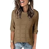 Dokotoo Women's Casual Short Sleeve Loose Tunic Tops Lightweight Crochet Knit Summer Sweaters Blouses