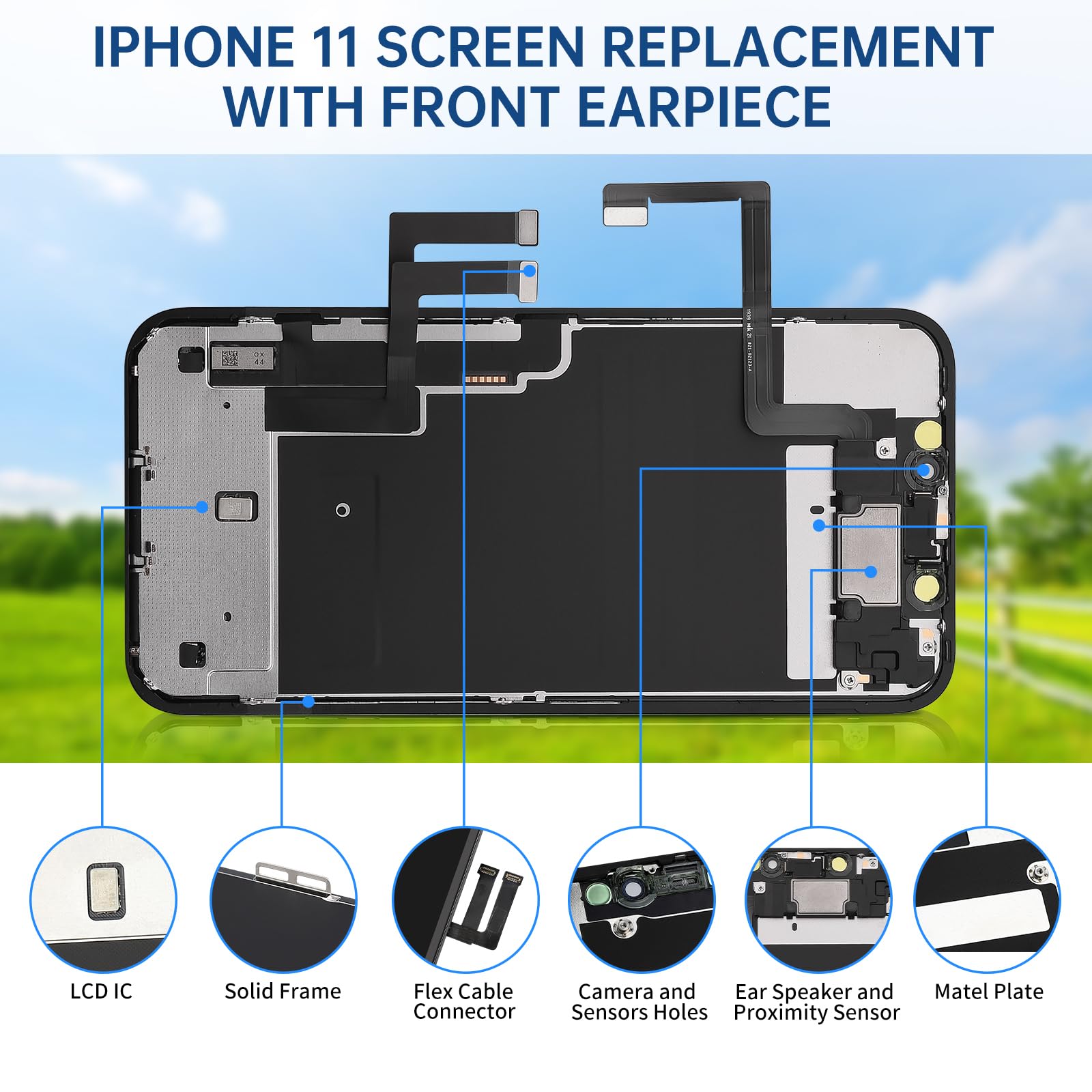 CYKJGS for iPhone 11 Screen Replacement with Ear Speaker and Proximity Sensor 6.1