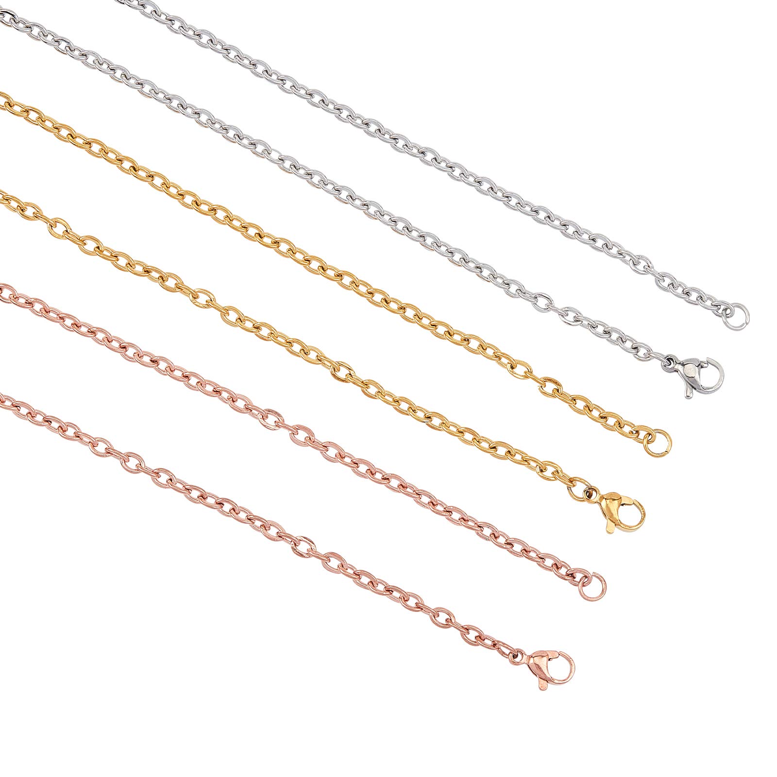 UNICRAFTALE 6pcs 3 Colors 60cm Cable Chain Necklaces Stainless Steel Cable Chains Golden & Stainless Steel Color & Rose Gold Chains with Lobster Claw Clasps for Jewelry Making