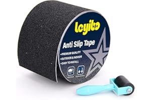 Leyibo Anti Slip Tape with Roller, 4 Inch x 35 Ft Grip Tape for Stairs Outdoor/Indoor, Waterproof Non Skid Roll for Stair Treads Non Slip, High Traction Friction Abrasive Adhesive Stair Steps - Black