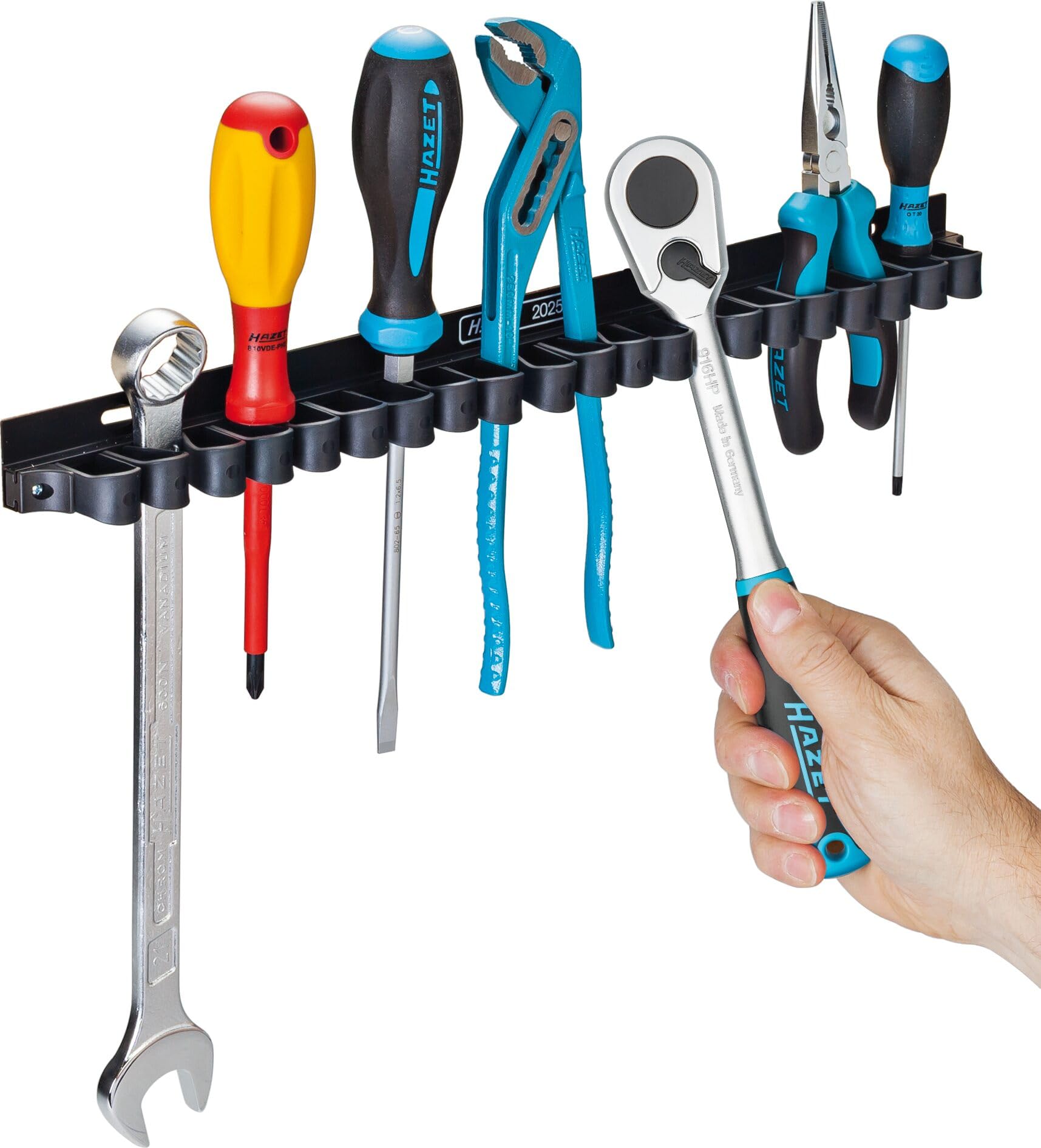 Portautensili HAZET 2025X, alette di serraggio flessibili e durevoli in plastica resistente all'olio e al freddo, striscia di serraggio universale con 20 alette di serraggio