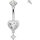 Melighting 14G Heart Belly Button Ring Stainless Steel 316L Dangle Belly Piercing Navel Barbell Clear CZ Belly Jewelly For Women 10mm