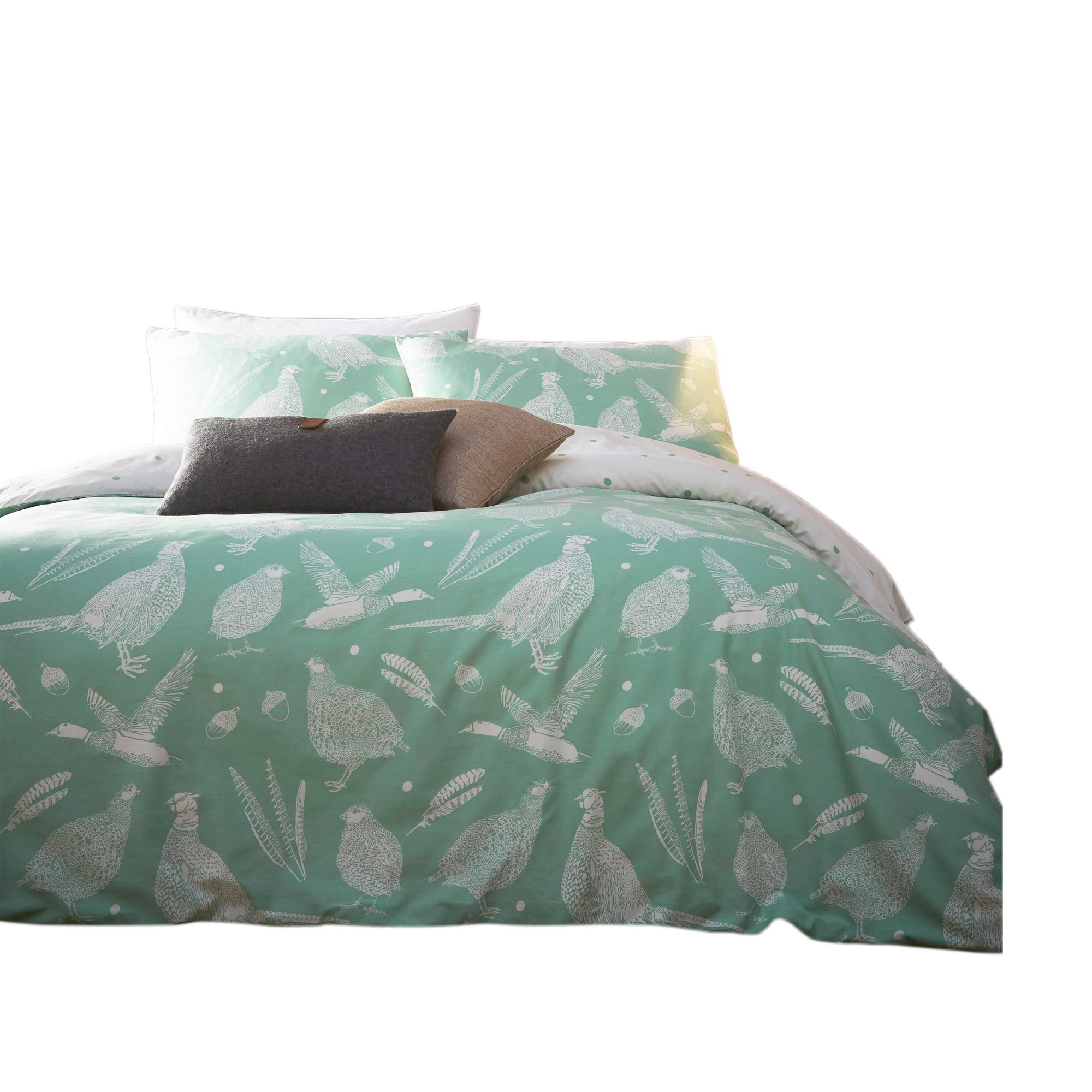 Creative Cloth Moorland Birds DUVet Set, Polycotton, Green, King