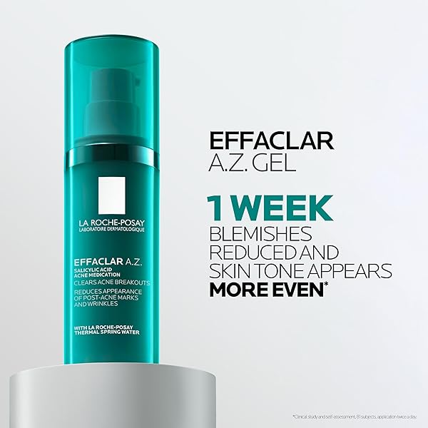 LA ROCHE-POSAY EFFACLAR A.Z. GEL, AZELAIC ACID & SALICYLIC ACID FOR ACNE TREATMENT, ANTI-AGING & ACNE SCARS, DUAL ACTION MEDICATED FACE GEL FOR BREAKOUTS & SIGNS OF AGING, 1.35 OZ