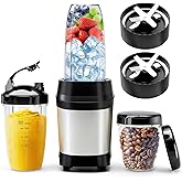 Nahida Blender for Smoothies, 1200W Smoothie Blender for Ice Crushing, Blenders with (2) 6-Fin Blades, Personal Blenders for Kitchen with 23oz, 32oz, 37oz Easy Go Cups for Juices, Silver