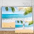 Leowefowa 3x2m Sea Beach Backdrop Seaside Sand Beach Sea Wave Tropical Palm Leaf Photography Backdrops for Photo Shoots Holiday Party Adult Personal Portrait Photo Background Studio Props