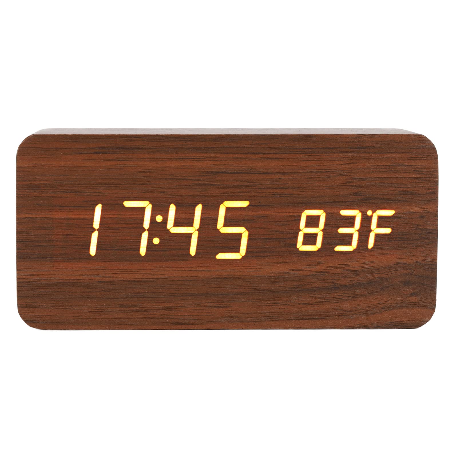 Deosdum Wooden Digital Alarm Clock, LED Widescreen Bedside Clock 3 Level Brightness with Temperature Humidity Display for Bedroom Office Bedside Desk