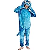 Loiahoer Unisex Tie-dye Triceratops Dragon Onesie Costume Pajamas,Halloween Cosplay Costume Christmas Pajamas Hooded Zipper