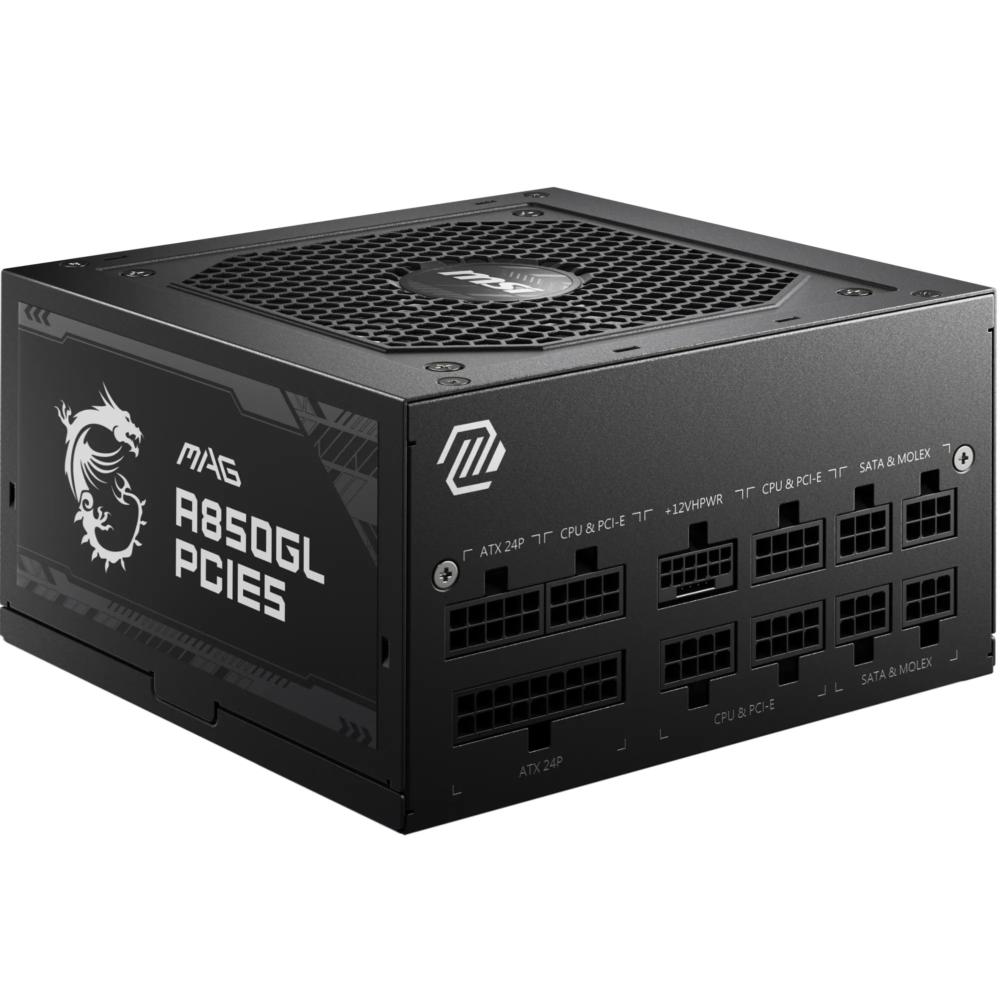 MSI MAG A850GL PCIE5 Netzteil, 850W, 80 Plus Gold, voll modular, ATX 3.0, unterstützt PCIe 5.0 GPU, 120mm FDB Lüfter mit dynamischen Kugellager, Full-Bridge LLC, Schwarze Flackkabel - 7 Jahre Garantie