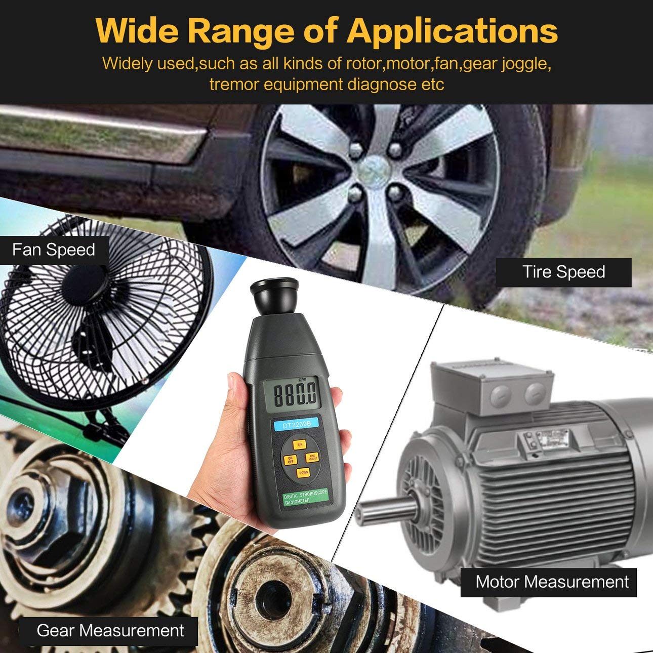 Pudincoco DT2239B Num/érique LCD sans contact Stroboscope Flash Compte-tours Photo/électrique Indicateur de Vitesse 60~19999RPM Gris