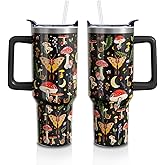 Sabobo Red Mushroom Gifts 40 Oz Tumbler with Handle and Lid Straw, Stainless Steel Double Walled Vacuum Insulated Cup Mug, Moth Lover Birthday Gifts for Women Men (1 PC