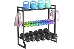 VOPEAK 3-Tier Adjustable Dumbbell Rack, 31-Inch Weight Rack for Home Gym with 4 Hooks, Home Gym Storage for Kettlebells, Space-Saving Dumbbell Stand - 400LB Capacity (Rack Only)