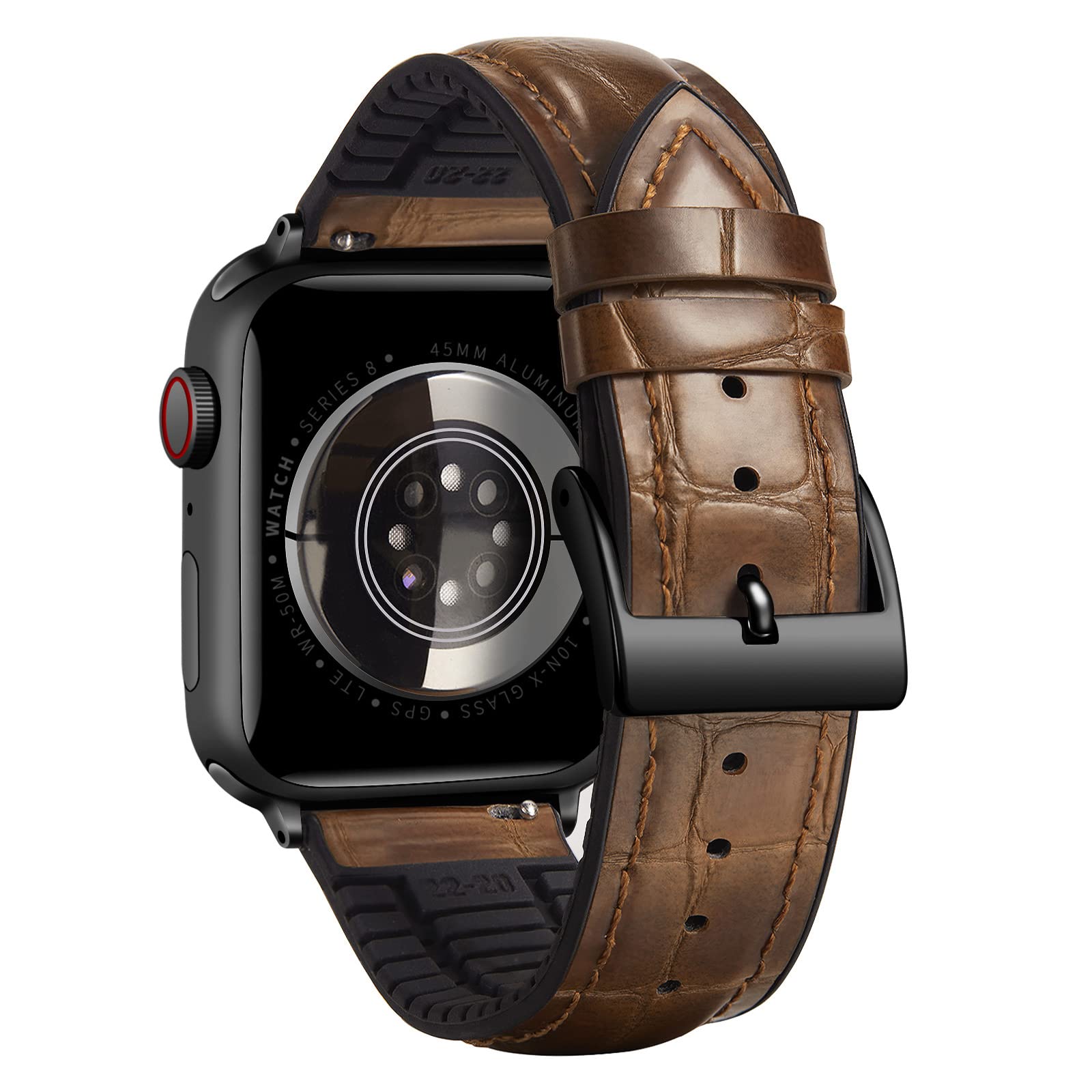 BINLUN Compatible with Apple Watch Strap 38mm 40mm 41mm 42mm Alligator PatternLeather Silicone Hybrid Replacement Band Compatible with iWatch SE Series 11/10/9/8/7/6/5/4/3/2/1,Light Brown
