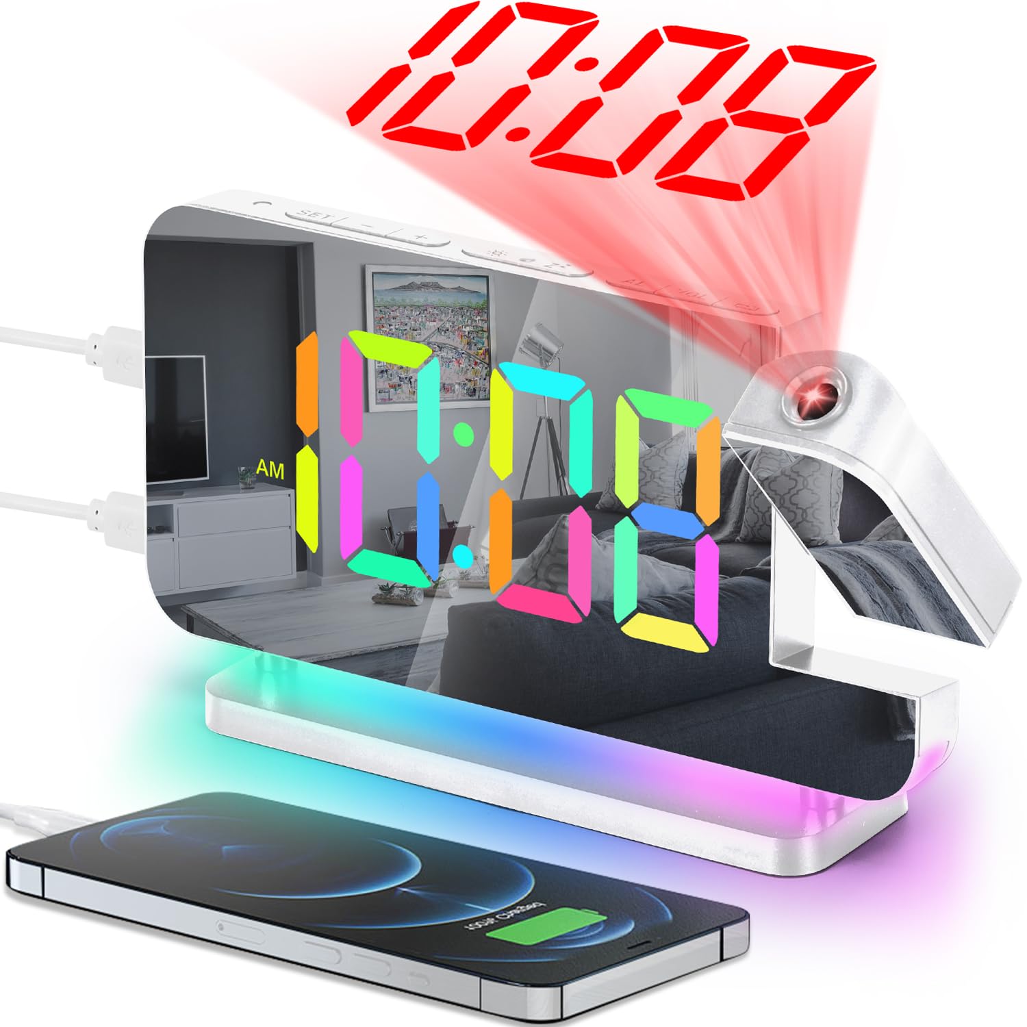 SZELAM Projection Alarm Clock,7.4" LED Mirror