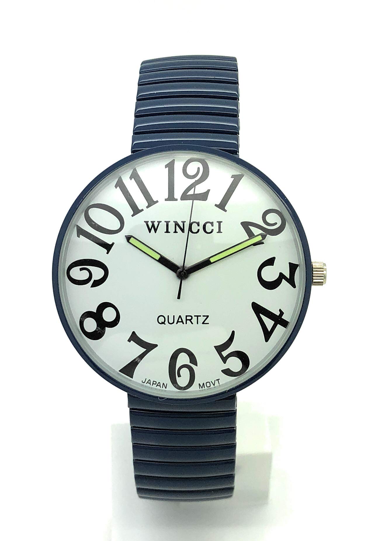 Wincci Mens Ladies Jumbo Big Numbers Stretch Elastic Band Fashion Watch (Navy), Blue, Modern