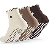 Soxbang 3/6 Pairs Cute Pilates Socks with Grips,Yoga Socks Barre Sock Non Slip Grip Embroidery for Barre Ballet Workout