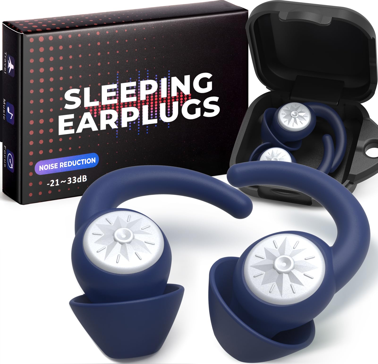 Photo 1 of Roinoim Ear Plugs for Sleeping - NRR33dB Noise Cancelling Earplugs for Sleep, Snoring Blocking, Travel, 2 Pairs Reusable Washable Soft Silicone Ear Plugs for Side Sleeper, Royal Blue