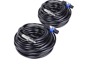 SUNNAREPOON 2 Pack 50 Feet Speakon to 1/4 Inch Cable - SpeakON NL4FX Plug to 1/4" TS Male Speaker Conversion Wire Cables with Twist Lock for Amplifier, PA, DJ, Stage, Studio, Home Audio