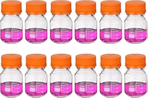 PATIKIL 12 Pack Reagent Media Storage Bottles, 100ml Borosilicate Glass Graduated Round Bottles with Orange GL32 Screw Cap fo