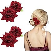 MBAIYO 2Pcs Rose Hair Clip Red Flower Hair Brooch Comb Flamenco Dancer Hairpin Flannel Bohemia Elegant Hairpin Fabric Floral Matte Red Rose Vintage Clips Bride Women Wedding Anniversary Birthday Party