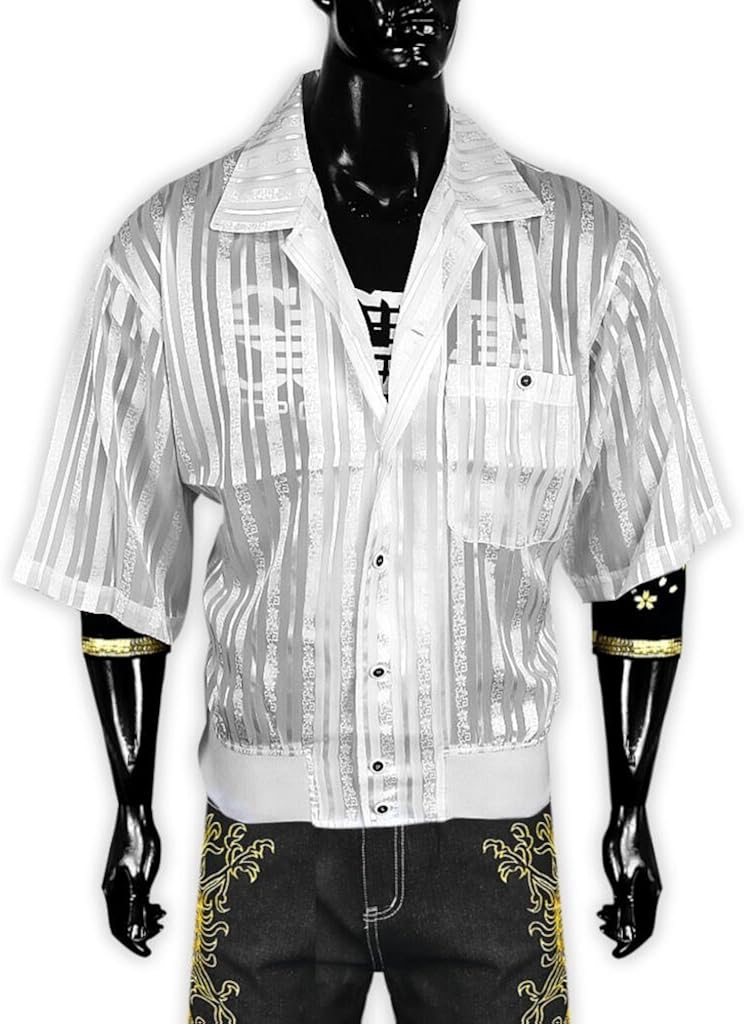 Lサイズ 半袖 カジュアルシャツ 白 シンプル ストライプ 28 服 ヤクザ やくざ オラオラ系 悪羅悪羅系 ヤンキー チンピラ ちょい悪 チョイワル 悪党の店 Birthjapan バースジャパン シャツ 通販 Amazon