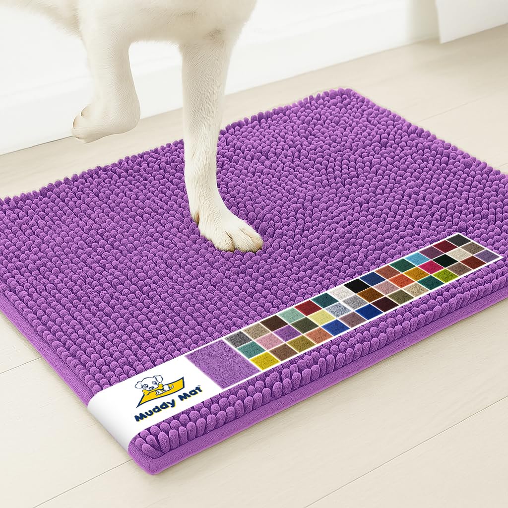 Muddy Mat® | Super Water Absorbent Door Mat Indoor, Microfiber Quick Dry Chenille Entryway Rug, Slip Resistant Front Door Mat, Indoor Mats for Entryway, Machine Washable Pet Rug, Purple 24"x35"