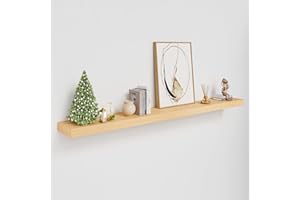 QueenFun White Oak Floating Shelf for Wall, 60 Inch Long Fireplace Mantel, 2 Inch Thick Floating Shelf Wall Mounted, 8 Inch Deep Wood Shelves for Kitchen Living Room Bedroom Bathroom, 50LBS Capacity