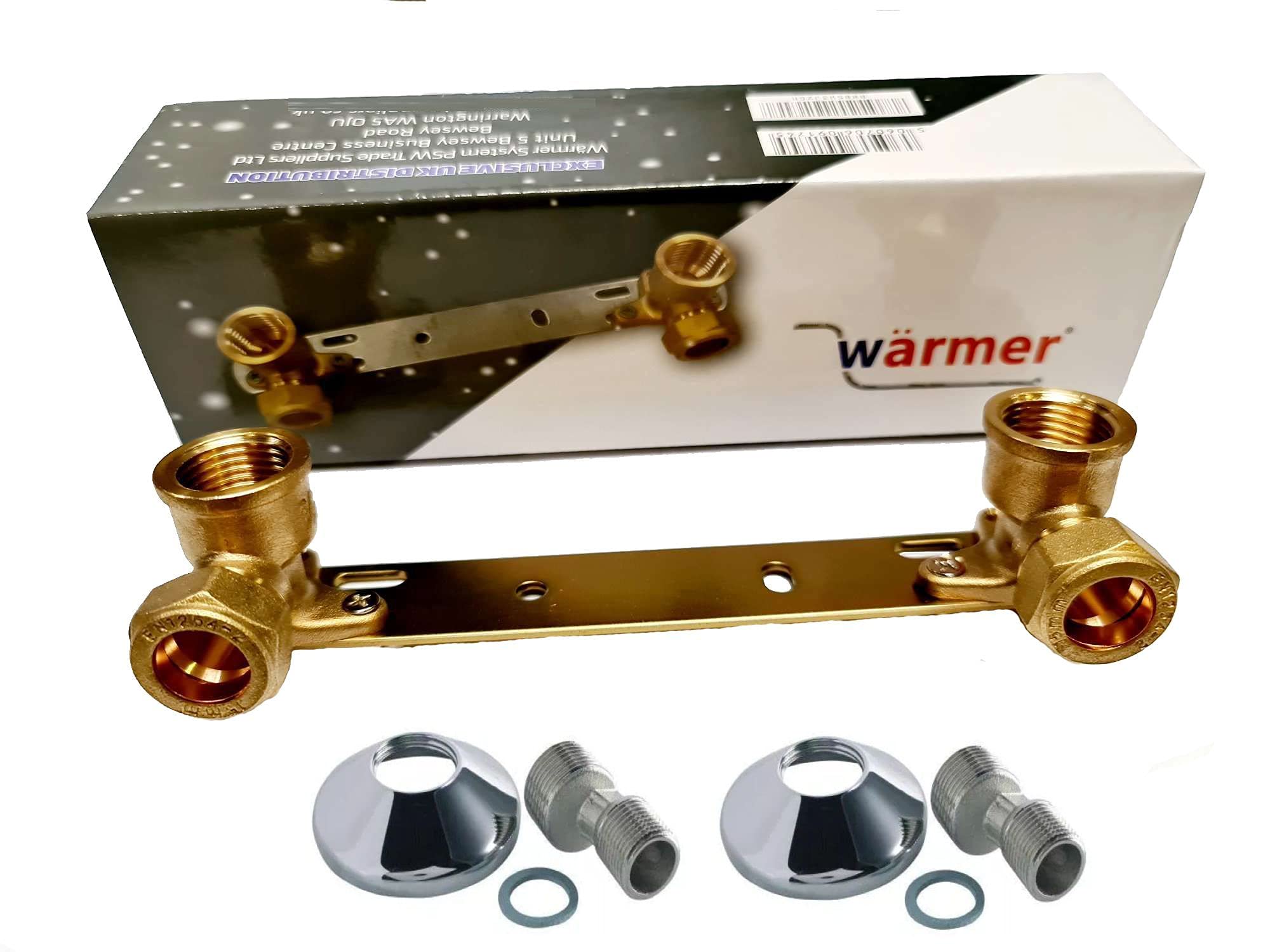 Wärmer System 15mmx1/2 Concealed Shower Wall Bracket Fitting with S-Connector Adapter, Brass Polished Finish, Wall Mount Installation