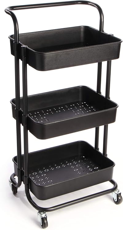 Maison & White 3 Tier Storage Trolley Black Wheel Cart Kitchen Bathroom