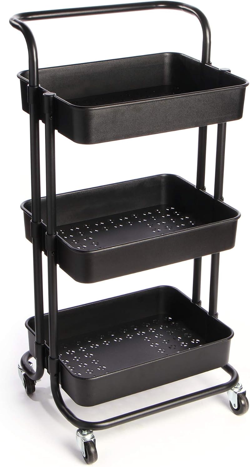 Maison & White 3 Tier Storage Trolley Black Wheel Cart Kitchen Bathroom