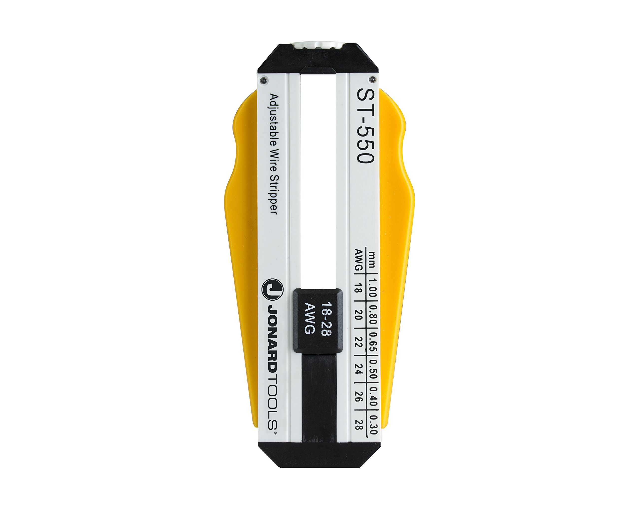 Jonard Tools ST-550 ABS Adjustable Precision Wire Stripper, 18 To 28 AWG, Grey|black|white|yellow, 3-57/64" Length x 1-19/32" Height x 19/32" Thickness